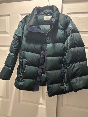 Tory Sport Dark Green Quilted Puffer Jacket with Navy Trim